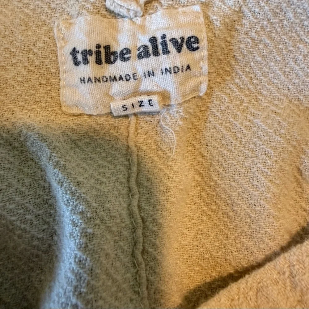 Tribe Alive One Size Fits Blue and Ivory Poncho Cotton Kaftan Beach